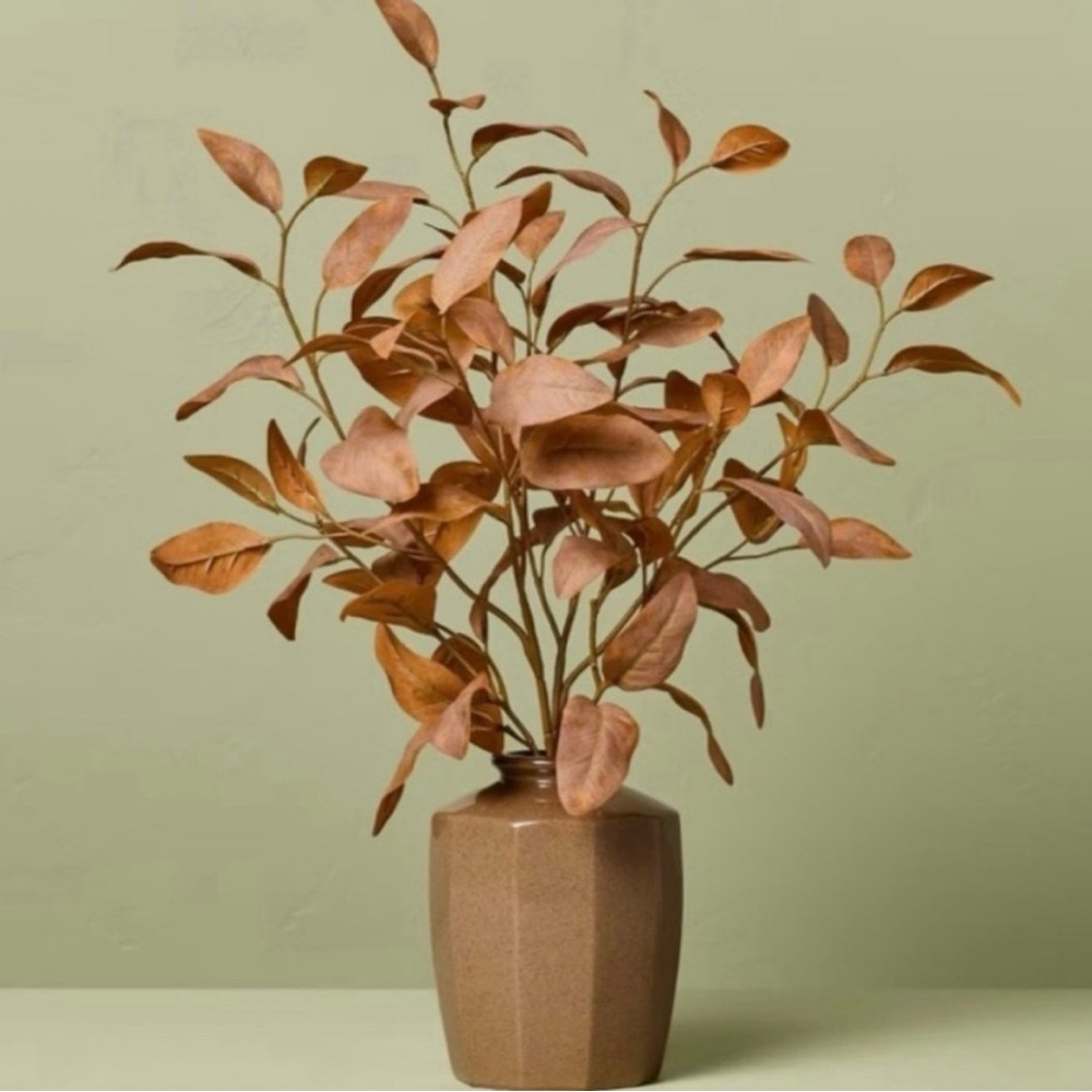 Rust Brown Faux Eucalyptus Bouquet in Ceramic Vase - hearth & hand magnolia